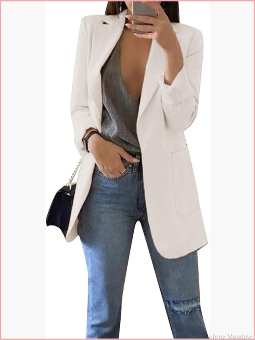 Long Sleeve Solid Blazer Open Front Slim Fit Work Jacket Coat